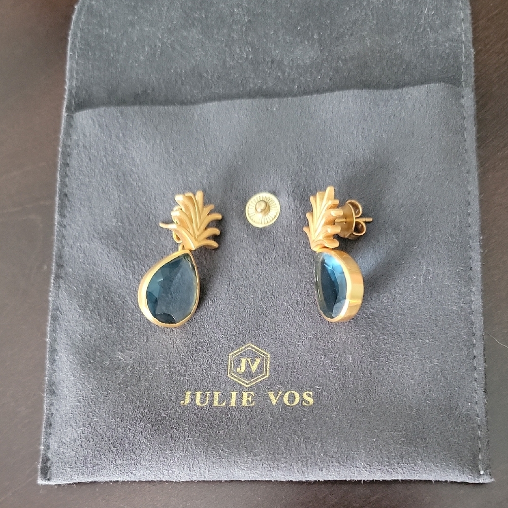 Julie Vos - 24K Gold Plated Drop Earrings w/ Blue Teardrop Stone - Women Jewelry - Picture 1 of 4